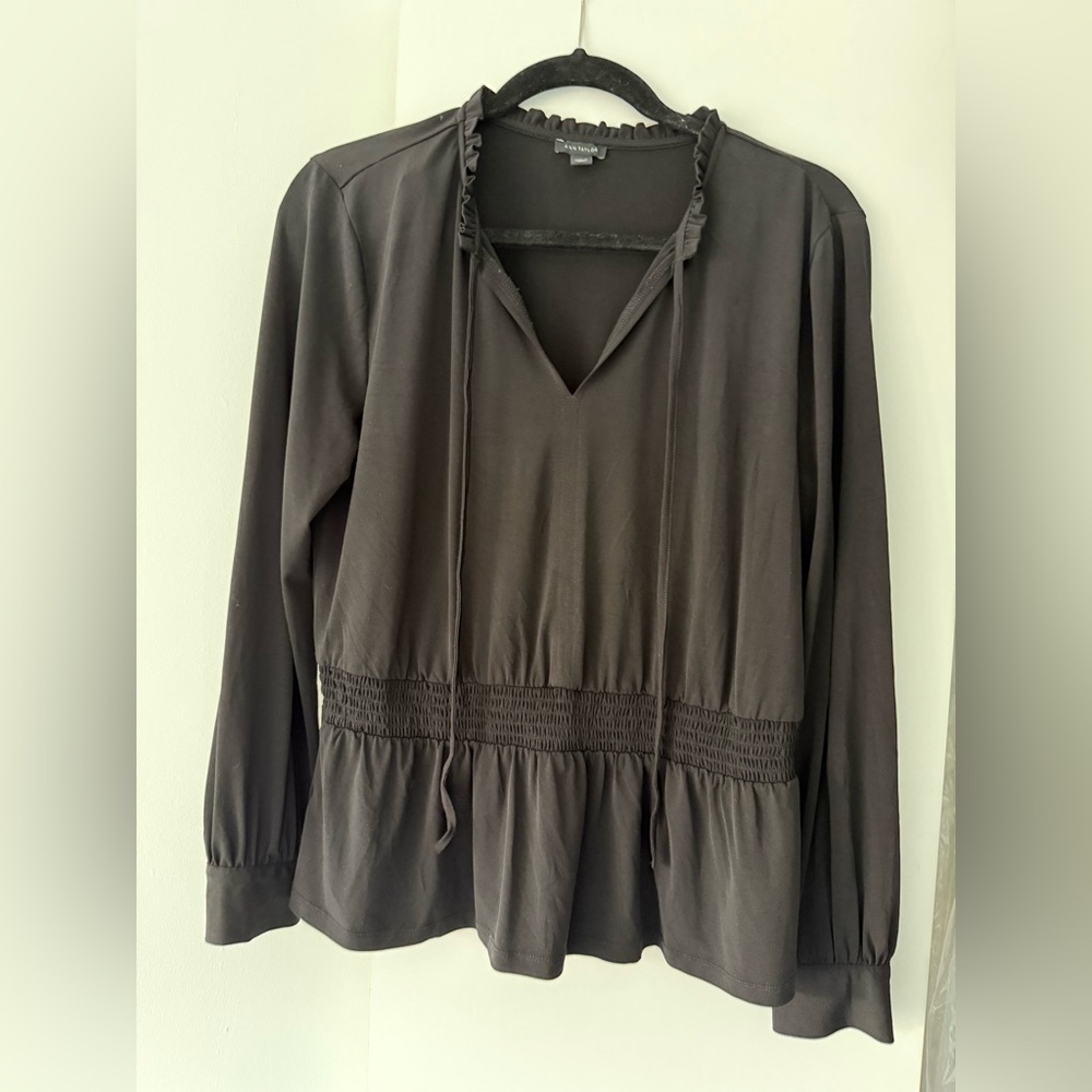 Ann Taylor Black Ruffled Blouse Size M